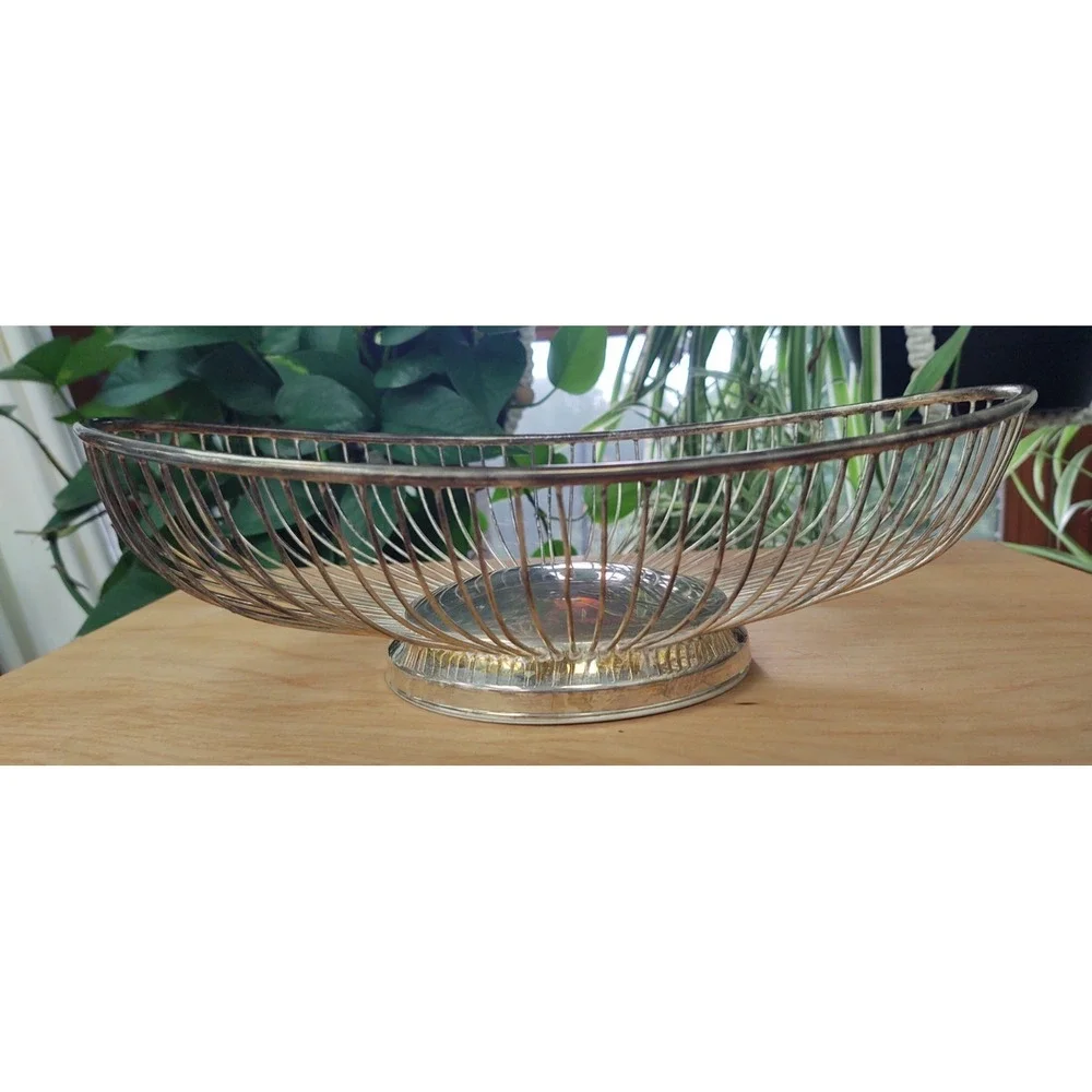 Vintage Silver Plate Oval Wire Bread Fruit Food Basket 12